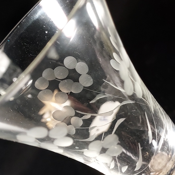 Handmade Shell Art Cognac Glasses Set of 4 Etched Floral Design - Picture 7 of 7